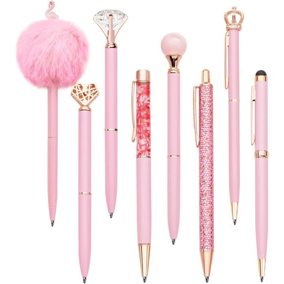 8Pcs Ballpoint Pens Set Metal Crystal Diamond Glitter for Journaling Pink Pen Bl - Picture 9 of 9